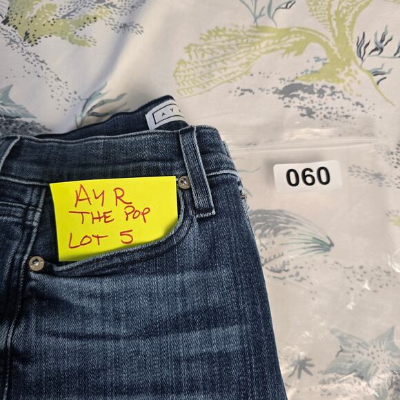 AYR The Pop Straight Leg Raw Hem High Rise Denim Blue Jeans Size 27L - Picture 14 of 15